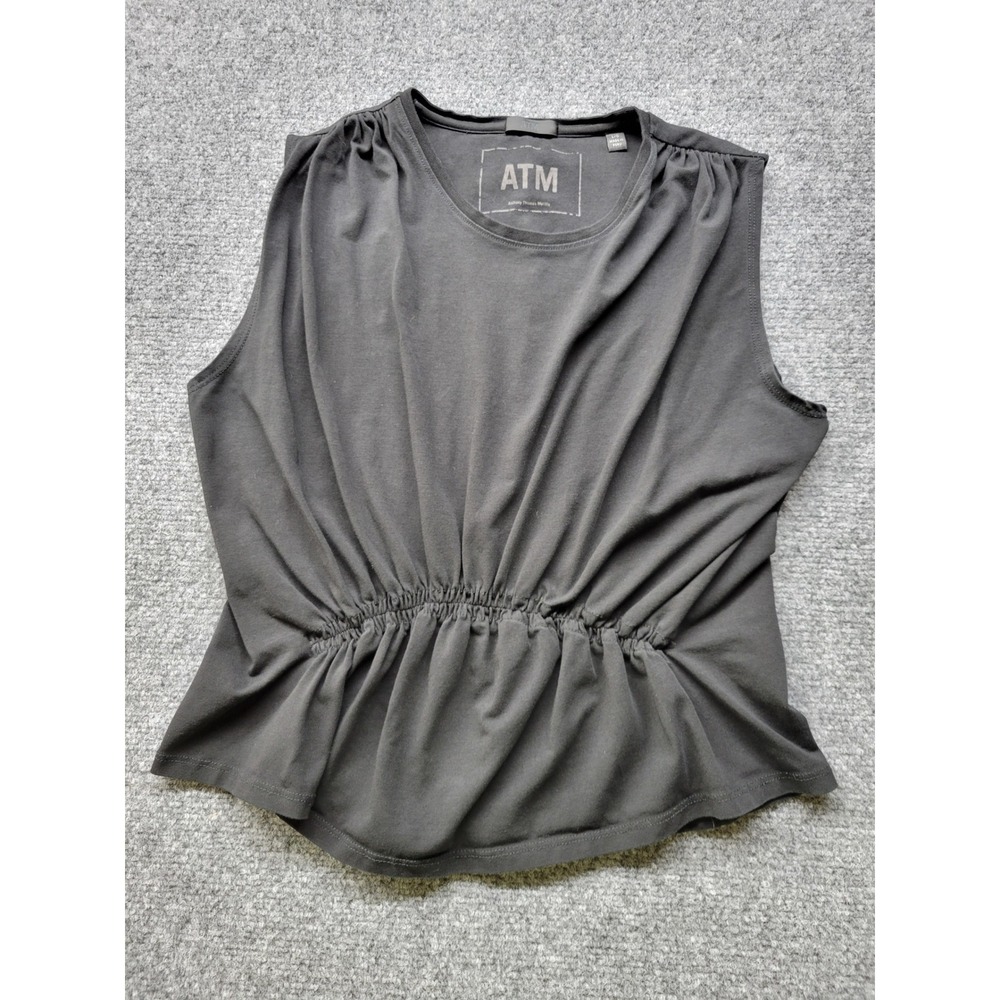 ATM Anthony Thomas Melillo Grey Pima Cotton Cinched Waist Sleeveless Top L